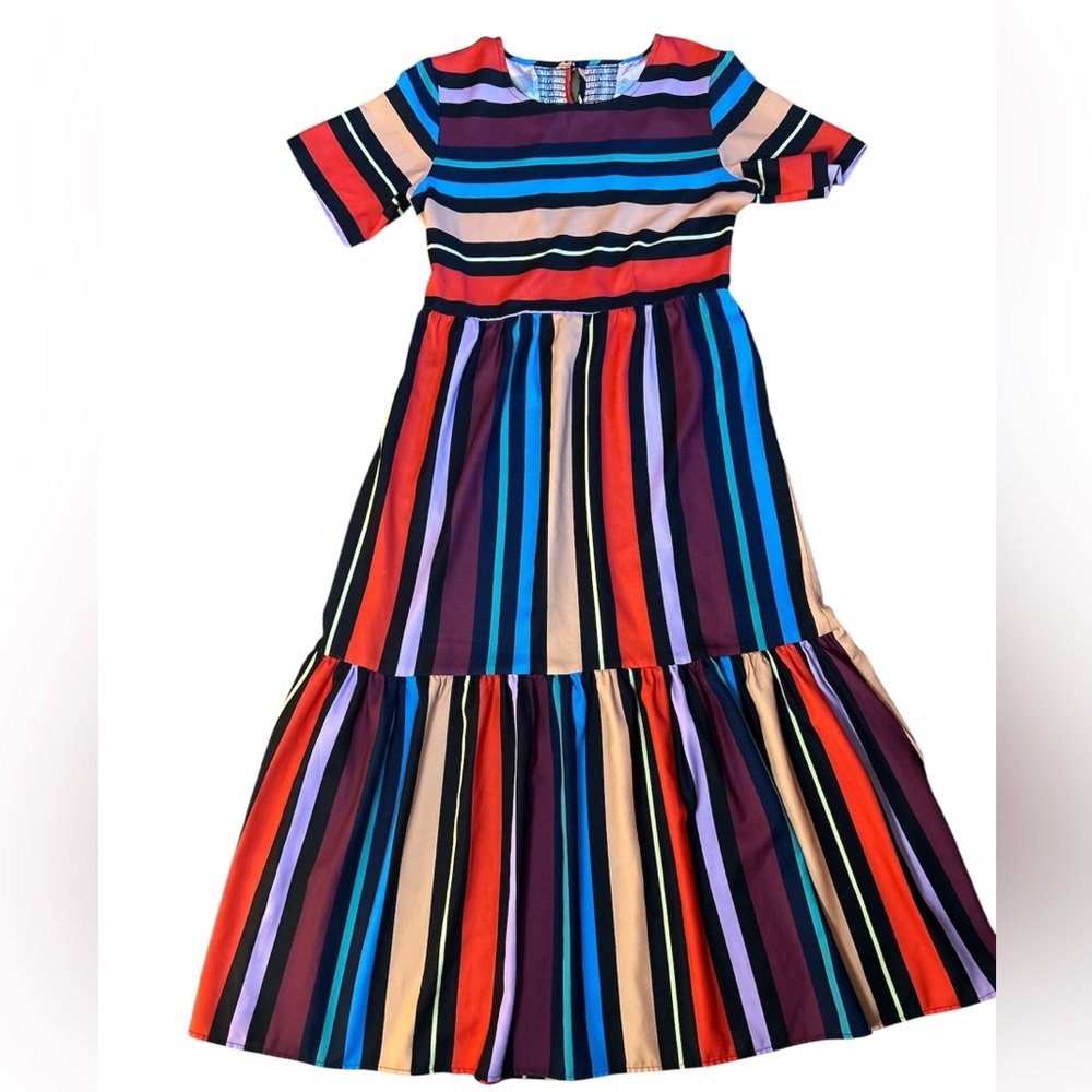 Rainbow stripes Women Maxi dress size Medium.